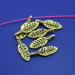 60pcs dark gold color 2sided little feather design charms H2091