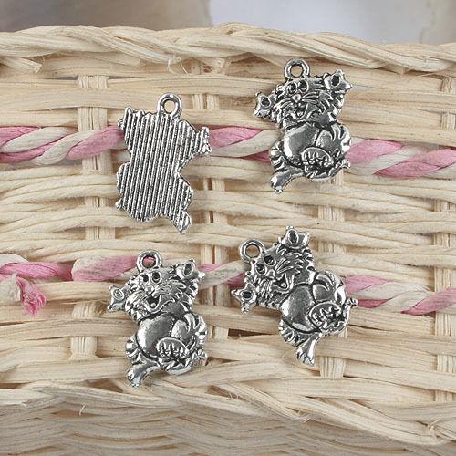 15pcs antiqued silver cute cat design pendant G889