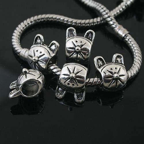 10pcs Tibetan Silver cat spacer Beads Fit European Bracelet L0081