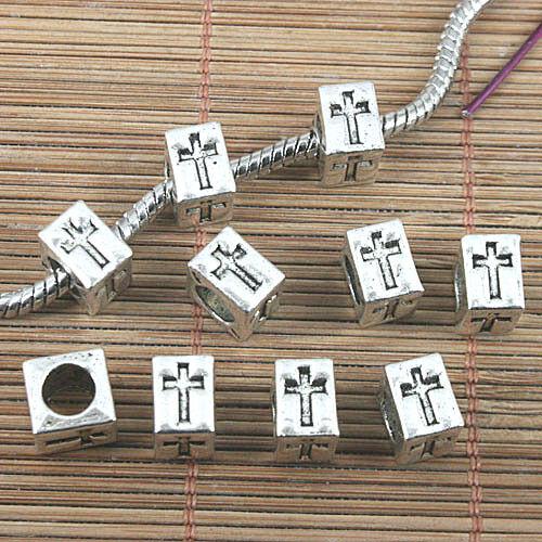 10pcs tibetan silver color 4sided cross stamped Loose beads L0188