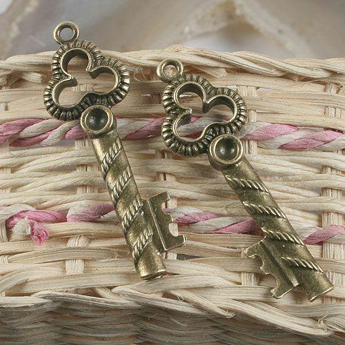 3pcs antiqued bronze key design pendant charm G949