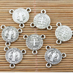 30pcs tibetan silver tone religious charm connector with 3loops EF1742