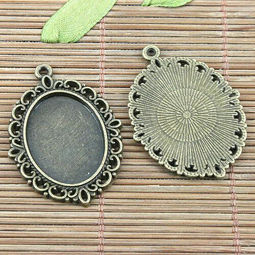 5pcs antiqued bronze  color 38x28mm flower rim cabochon settings pendant  H0805