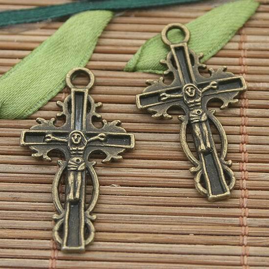 10pcs antiqued bronze tone crucifix charms h3162