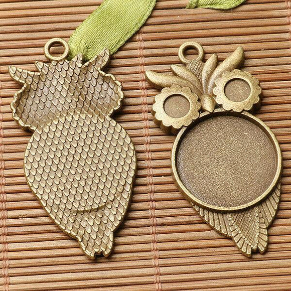 10pc antiqued bronze color crafted owl round cabochon setting in 20mm EF3004