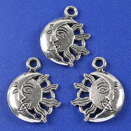 5pcs dark silver tone moon and sun charms h3122