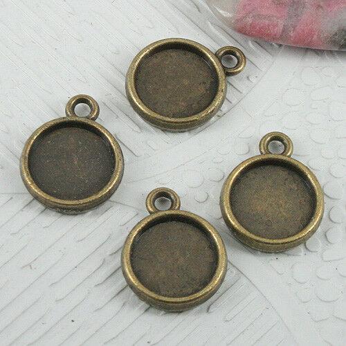 20pcs 15x12mm antiqued bronze 2sided round 10mm cabochon settings EF0740