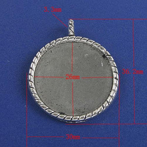 3pcs antiqued silver round picture frames /pendant G786