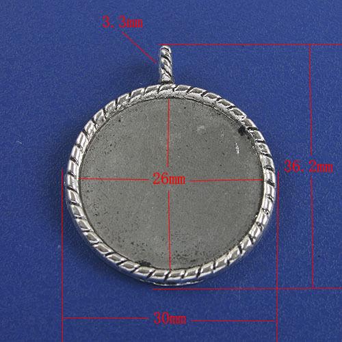 3pcs antiqued silver round picture frames /pendant G786