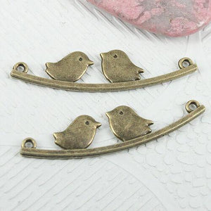 10pc antiqued bronze 2side couple birds on the branch connecter EF0888