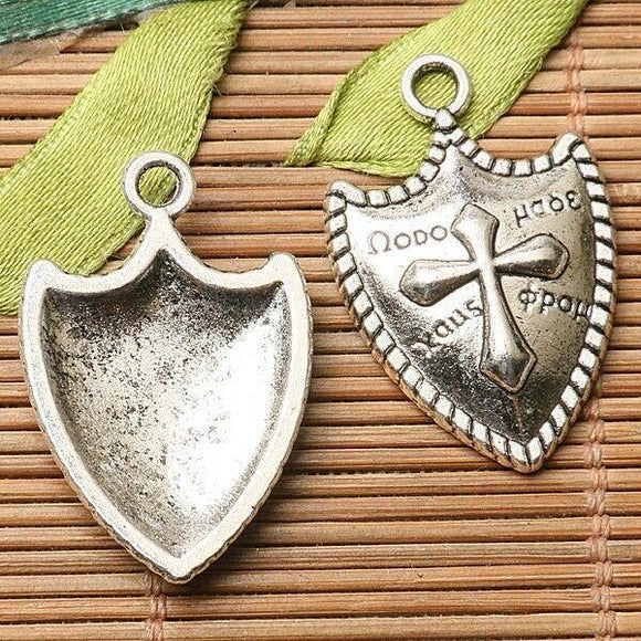 15pcs dark silver color cross pattern shield  design charms  EF2746