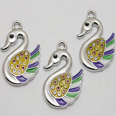 6pcs enamel swan charms/pendants w1019