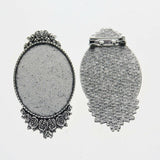 Lote de 2 cabujón ovalado de color plata tibetana de 25 x 35/25 x 18 mm, 30 x 40 mm y 13 x 18 mm, con diseño de broche.