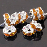 Round 8x3mm Brown Rhinestones Loose Spacer Bead silver color 20pc CA168