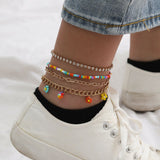 Fashion Jewelry Colorfull Floral measle Diamond anklets 4pcs /set