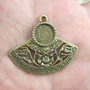 6pcs antiqued bronze Sector cabochon settings G392