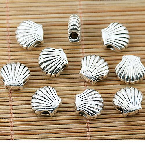 10pcs tibetan silver tone 2sided shell spacer bead EF1777