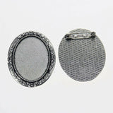 Lote de 2 cabujón ovalado de color plata tibetana de 25 x 35/25 x 18 mm, 30 x 40 mm y 13 x 18 mm, con diseño de broche.