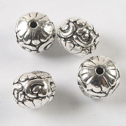 5pcs dark silver tone Oblate flower spacer beads h3773