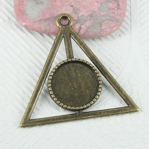 6pcs antiqued bronze triangled shaped round 15mm cabochon settings EF0683