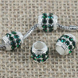 Fashion Multi-color Crystal big hole European loose bead in silver color to Pick