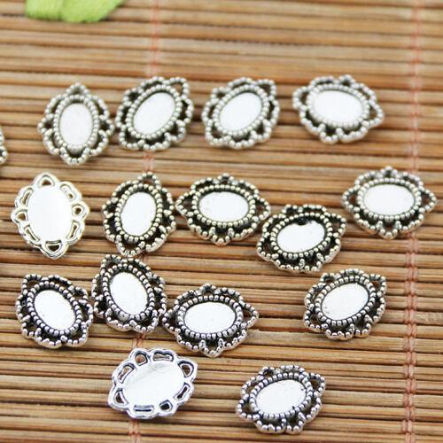 74pcs tibetan silver tone oval little cameo cabochon settings EF1713