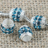 Fashion Multi-color Crystal big hole European loose bead in silver color to Pick