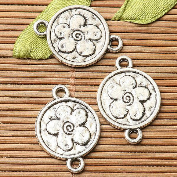 10pcs dark silver color 2side round shaped flower pattern  link connector EF2736