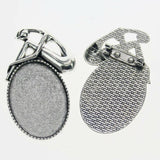 Lote de 2 cabujón ovalado de color plata tibetana de 25 x 35/25 x 18 mm, 30 x 40 mm y 13 x 18 mm, con diseño de broche.