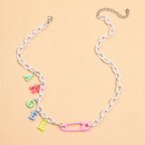 Jewelry Necklace Angel Letter pendant Rainbow Color resin Chains Pin Necklace