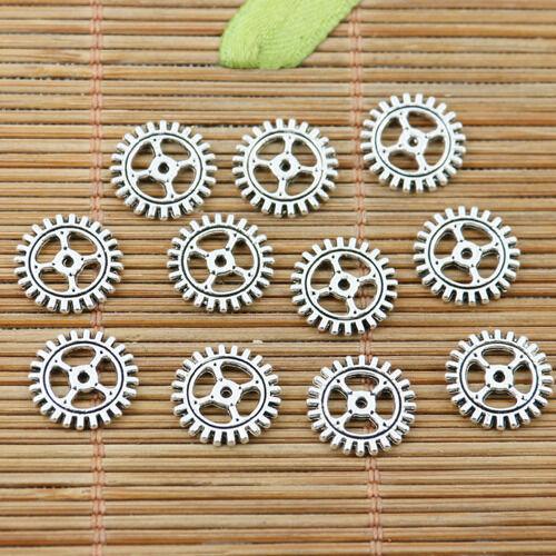 50pcs tibetan silver tone 2sided 12mm wide gear design charms EF2211