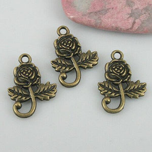 14pcs antiqued bronze color 2sided flower charms EF0562