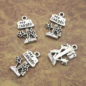 12pcs Tibetan Silver my carden flower charm pendants X0124