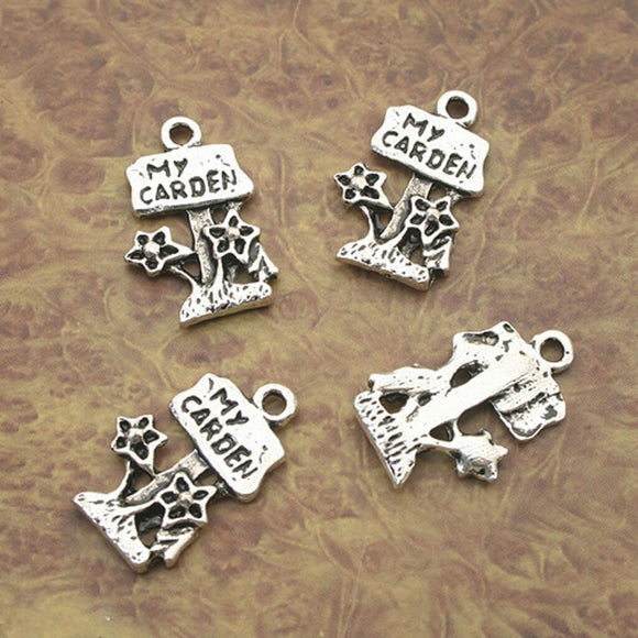 12pcs Tibetan Silver my carden flower charm pendants X0124