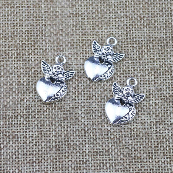 8 Pieces 17*25mm Newest Style Antique Silver Color Angel Heart Wings Charms Pendant Accessory For DIY Jewelry Making
