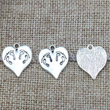 8 Pieces 17x20mm Antique Silver Color Heart-shaped Charms Footprint for DIY Necklace Jewelry Making