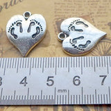 8 Pieces 17x20mm Antique Silver Color Heart-shaped Charms Footprint for DIY Necklace Jewelry Making