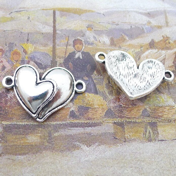 8 Pieces 20*29mm Mixed Alloy Antique Silver Color Heart Connector Charms Vintage Pendant Accessory For DIY Jewelry Making