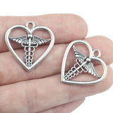 8 Pieces 26*26mm Antique Silver Color Mixed Alloy Heart Charms Wing Bracelet Accessory For DIY Jewelry Making