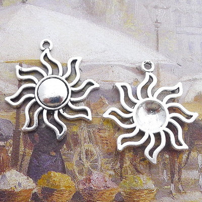 8 Pieces 30*34mm Mixed Alloy Antique Silver Color Sun Charms Bracelet Pendant Accessory For DIY Jewelry Making