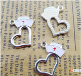8 Pieces/Lot 20*21mm Antique Silver Plated Alloy Nurse Hat Heart Medical Charm Pendant For Diy Jewelry Making