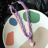 Jewelry Necklace Love Heart pendant Candy Color Chains multilayer Necklace