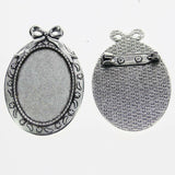 Lote de 2 cabujón ovalado de color plata tibetana de 25 x 35/25 x 18 mm, 30 x 40 mm y 13 x 18 mm, con diseño de broche.