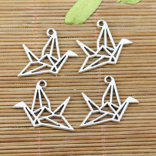 40pcs tibetan silver origami folded-paper cranes design charms EF2410