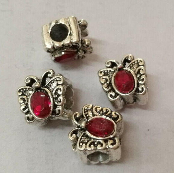 Rosepink Crystal Butterfly European Loose Bead 11x10x7mm Dark Silver 4pcs GGE824