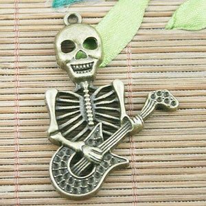 3pc antiqued bronze color skull playing music design  DIY  pendant EF1237