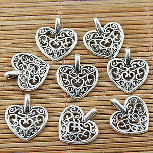 Hot! Beautiful hollow floral heart drop charms to Pick making jewery bracelet