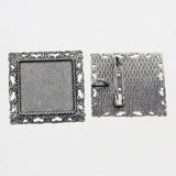 2pcs/lot Tibetan silver color Square shaped 25mm cabochon settings brooch design