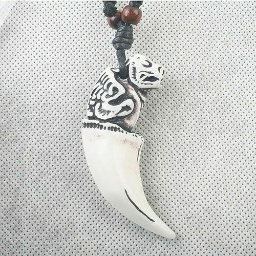 1pc tooth design Imitate with wooden beads Pendant Necklace C823