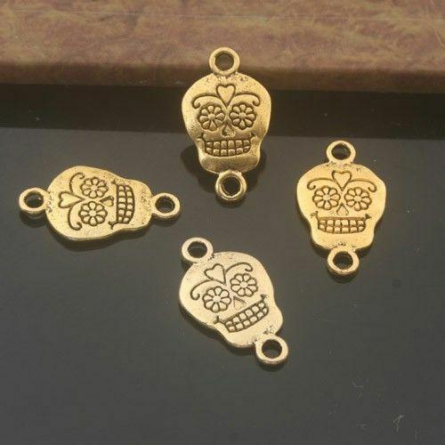 30pcs golden two sides skull link pendant G1184-G